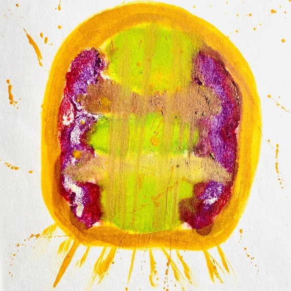 Escape Pod Original Art Encaustic Wax Painting Matted 11x14in Frame Ready - Picture 1 of 5